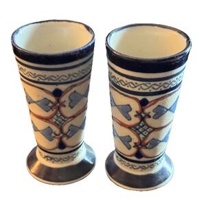 SERVIN MEXICAN POTTERY~2 Small Shot Glasses/Cordial/Tequila Glasses